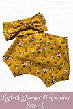 mustard bloomers, mustard pants, infant pants, bloomers and headwrap, head wrap, headband, matching sets